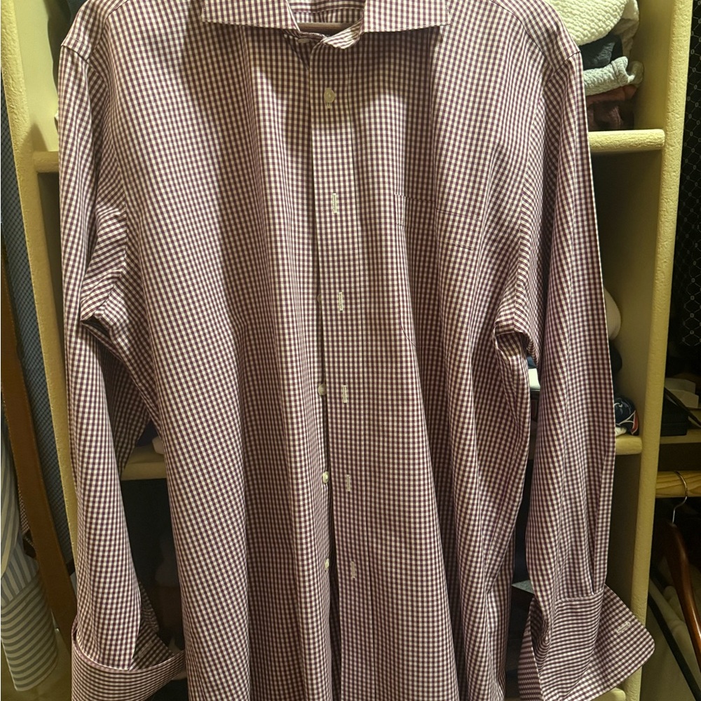 Paul Fredrick Men's Gingham Shirt - Red and White